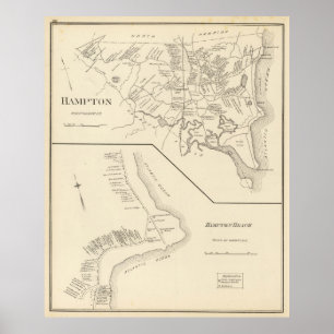 Póster Mapa do vintage da praia NH de Hampton (1892)
