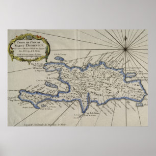Póster Mapa do vintage da República Dominicana (1750)