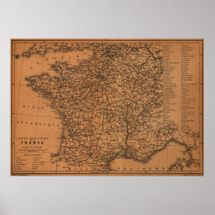Póster Mapa do vintage das estradas de ferro em France