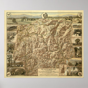 Póster Mapa do vintage das montanhas brancas New