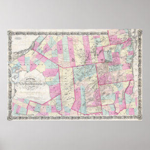 Poster Mapa do vintage das montanhas de Adirondack (1867)