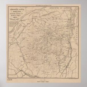 Poster Mapa do vintage das montanhas de Adirondack (1874)