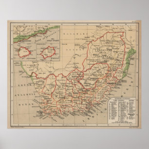 Poster Mapa do vintage de África do Sul (1880)