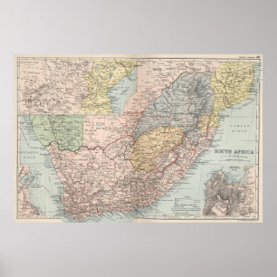 Póster Mapa do vintage de África do Sul (1892)