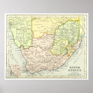 Poster Mapa do vintage de África do Sul (1899)
