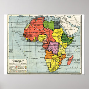 Póster Mapa do vintage de África, texto em francês