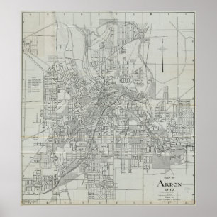 Poster Mapa do vintage de Akron Ohio (1917)