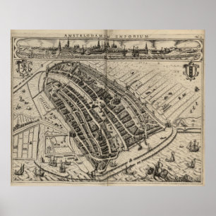 Poster Mapa do vintage de Amsterdão (1614)