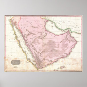 Póster Mapa do vintage de Arábia Saudita (1818)
