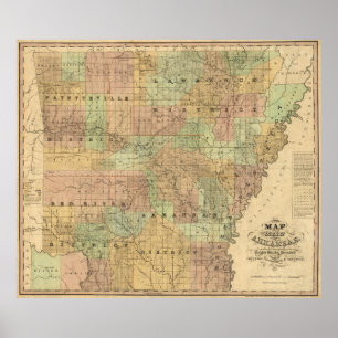 Póster Mapa do vintage de Arkansas (1839)