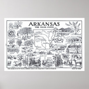 Poster Mapa do vintage de Arkansas (1912)