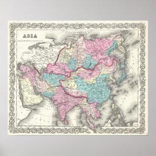 Poster Mapa do vintage de Ásia (1855)