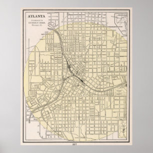 Póster Mapa do vintage de Atlanta Geórgia (1901)