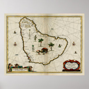 Poster Mapa do Vintage de Barbados (1672)