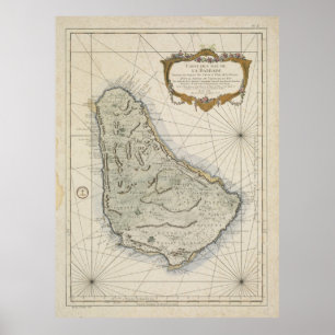 Póster Mapa do vintage de Barbados (1758)
