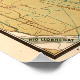 Poster Mapa do vintage de Barcelona Espanha (1919)