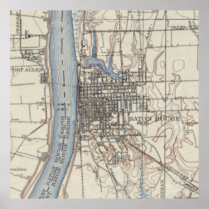 Póster Mapa do vintage de Baton Rouge Louisiana (1906)