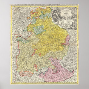 Póster Mapa do vintage de Baviera Alemanha (1728)