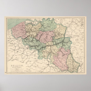 Poster Mapa do vintage de Bélgica (1873)