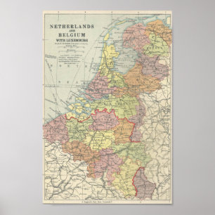 Poster Mapa do vintage de Bélgica, de Luxembourg e de