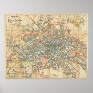 Poster Mapa do vintage de Berlim Alemanha (1904)