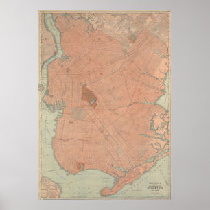 Poster Mapa do vintage de Brooklyn NY (1902)