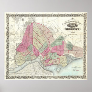 Poster Mapa do vintage de Brookyln (1868)