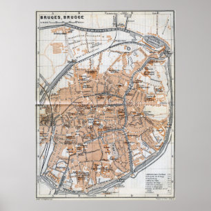 Poster Mapa do vintage de Bruges (1905)
