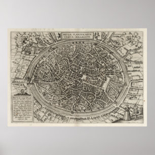 Poster Mapa do vintage de Bruges Bélgica (1612)