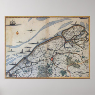 Poster Mapa do vintage de Bruges Bélgica (século XVII)