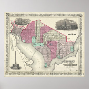 Póster Mapa do vintage de C.C. de Washington (1866)