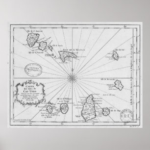Poster Mapa do vintage de Cabo Verde (1746)