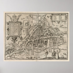 Poster Mapa do vintage de Cambridge Inglaterra (1575)