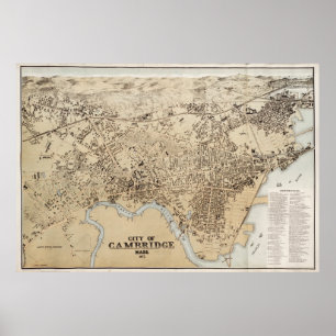 Póster Mapa do vintage de Cambridge Massachusetts (1877)