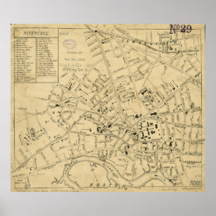 Póster Mapa do vintage de Cambridge Massachusetts (1880)