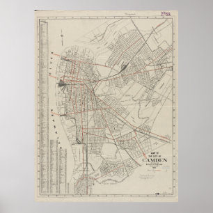 Póster Mapa do vintage de Camden NJ (1921)