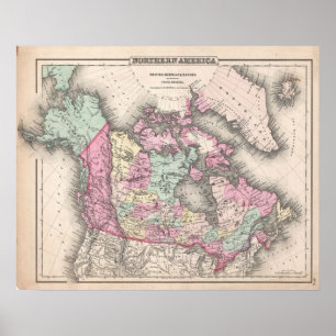 Póster Mapa do vintage de Canadá (1857)