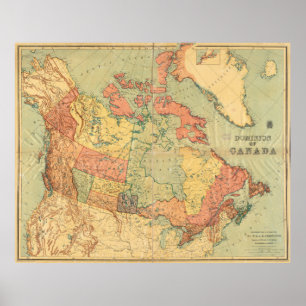 Poster Mapa do vintage de Canadá (1898)