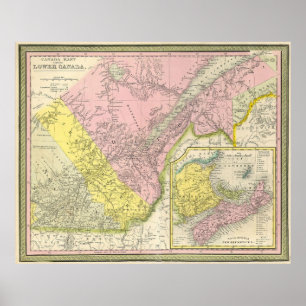 Póster Mapa do vintage de Canadá oriental (1850)