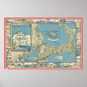 Poster Mapa do vintage de Cape Cod (1945)