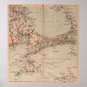 Poster Mapa do vintage de Cape Cod MÃE (1905)