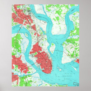 Póster Mapa do vintage de Charleston South Carolina