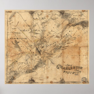 Poster Mapa do vintage de Charleston South Carolina