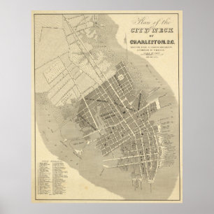 Poster Mapa do vintage de Charleston South Carolina