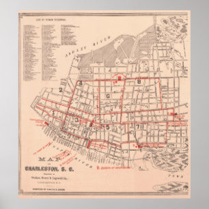 Póster Mapa do vintage de Charleston South Carolina