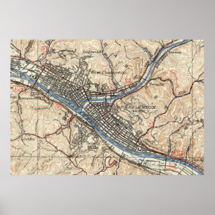 Poster Mapa do vintage de Charleston West Virginia (1931)