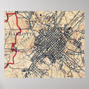 Póster Mapa do vintage de Charlotte North Carolina (1905)