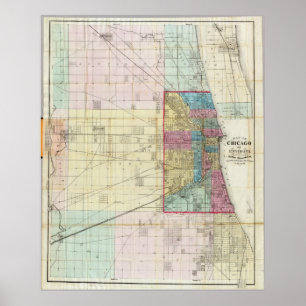 Poster Mapa do vintage de Chicago (1869)