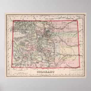 Póster Mapa do vintage de Colorado (1884)