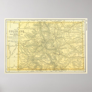 Póster Mapa do vintage de Colorado (1891)